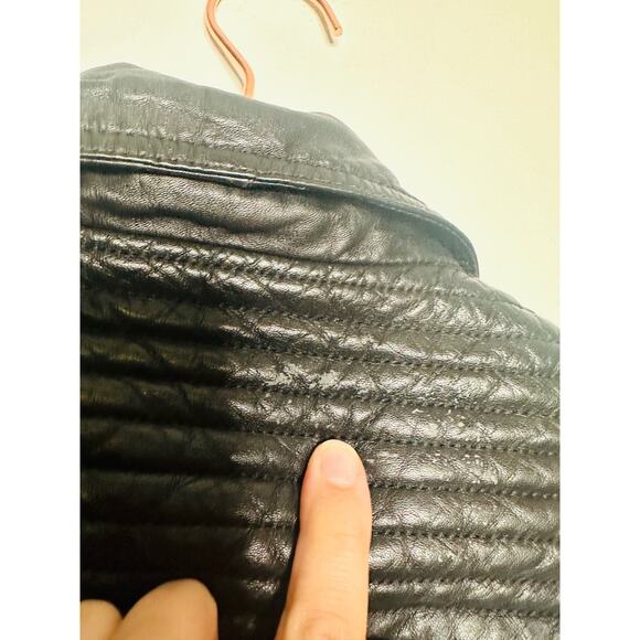 SAMANTHA SIPOS Black Ribbed 100% Leather Biker Cropped Jacket Size Extra Small - Picture 4 of 11